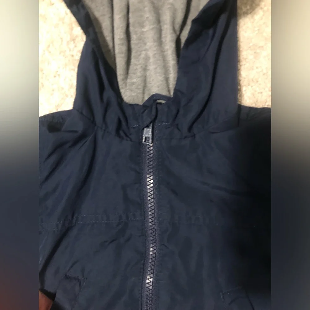 Gymboree Baby navy blue windbreaker hooded rain jacket lined Sz 6-12 Mo unisex